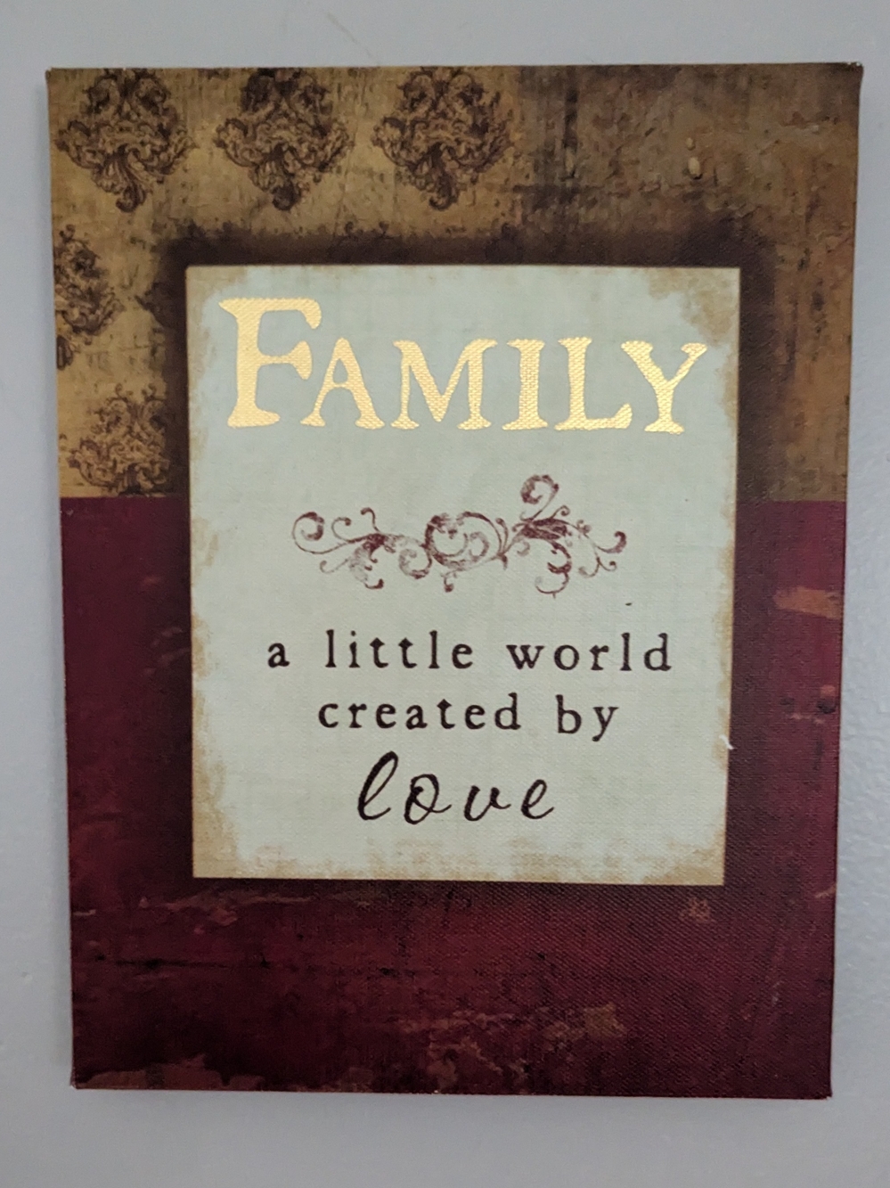 Family 'A Little World Created by Love' Wall Art - Gold & Burgundy
